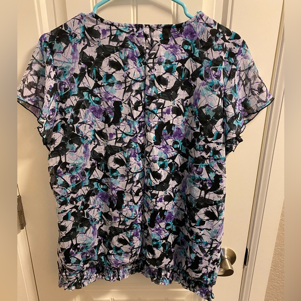 Dressbarn L Top Short Sleeve Blouse Large Shirt Lined Lg Ruffle Front - Picture 6 of 7